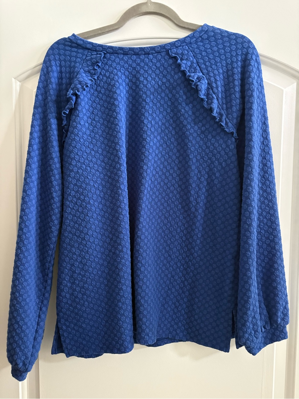 Elle Royal Blue Long-Sleeve Ruffle Accent Top